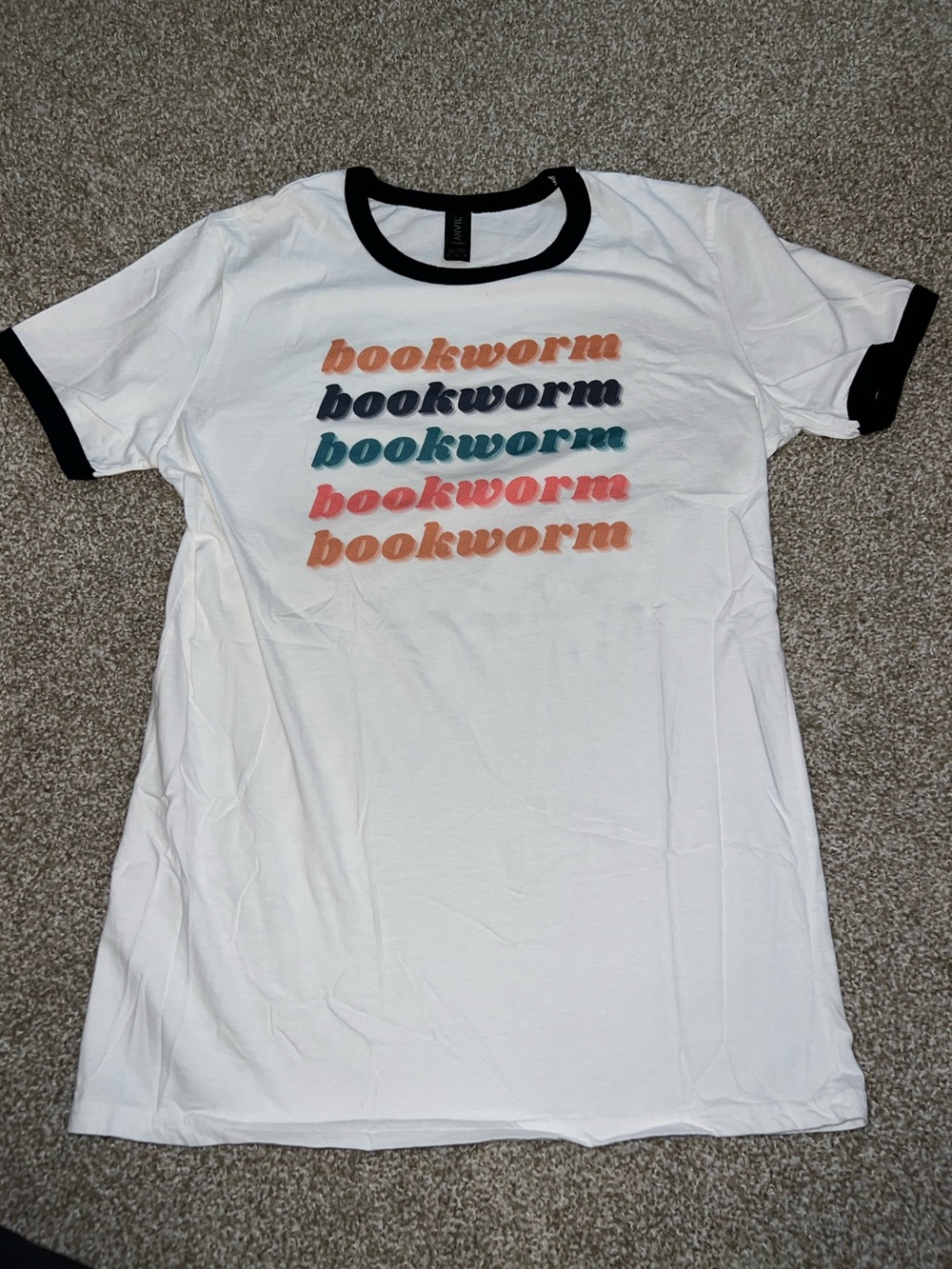 Retro Style White and Black Bookworm Ringer T-shirt